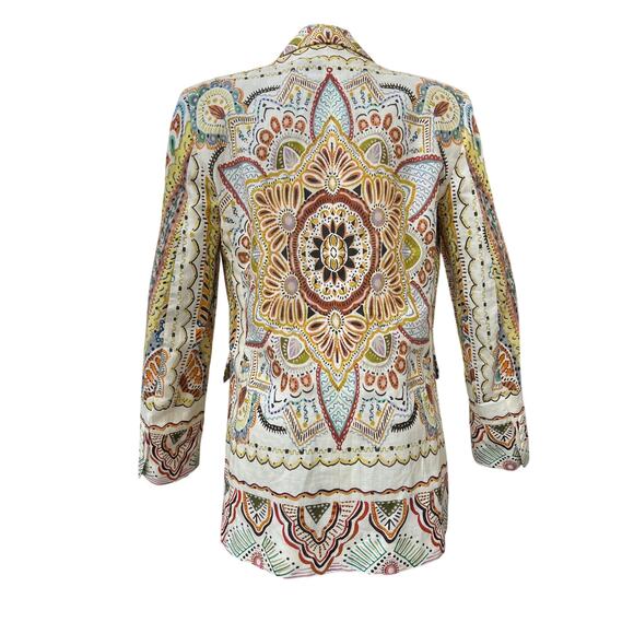 Zara Printed Linen Blend Set Blazer Flare Leg Pants Women's Small Multicolor - Picture 6 of 10